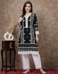 Black White Ethnic Motifs Printed Pure Cotton A Line Kurta