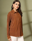 Women Spread Collar Casual Buttoned Top