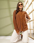 Women Spread Collar Casual Buttoned Top