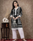 Black White Ethnic Motifs Printed Pure Cotton A Line Kurta