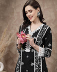 Black White Ethnic Motifs Printed Pure Cotton A Line Kurta