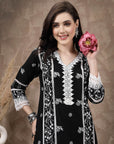 Black White Ethnic Motifs Printed Pure Cotton A Line Kurta
