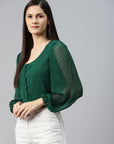 CINK Green Buttoned Top Style Crop Top