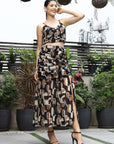 Printed Shoulder Strap Neck Top With Skirt Co-Ord Set charcoal