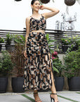 Printed Shoulder Strap Neck Top With Skirt Co-Ord Set charcoal