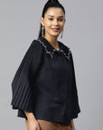 Navy Blue Buttoned Top Style Top