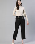 Women Cropped Trousers With Button Detail