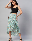 CINK Sea Green Floral Printed Midi A-Line Skirt