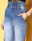 Women Blue High-Rise Regular Fit Cropped Stretchable Jeans