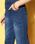 Women Stylish Blue High-Rise Regular Fit Cropped Stretchable Jeans