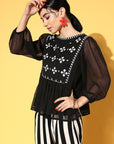 Black Geometric Indie Gal Top
