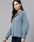 CINK Women Blue Regular Fit Casual Buttoned Top