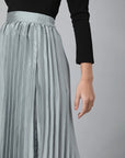 CINK Blue Satin Finish Accordion Pleated A-Line Skirt