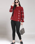 CINK Maroon Geometric Embroidered Boxy Top