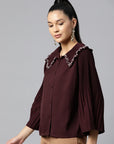Burgundy Buttoned Top Style Top