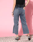 Women Blue Low Distress Slit Stretchable Jeans