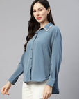 Women Blue Regular Fit Casual Buttoned Top
