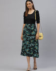CINK Women Black Green Floral A-Line Midi Skirt