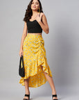 CINK Yellow White Floral Printed Midi A-Line Skirt