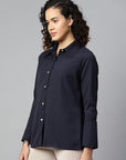Solid Opaque Casual Buttoned Top