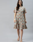 CINK Sea Green Red Floral Print A-Line Dress
