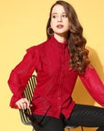 Women Red Casual Buttoned Top