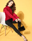 Women Red Casual Buttoned Top
