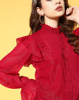 Women Red Casual Buttoned Top