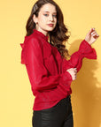 Women Red Casual Buttoned Top