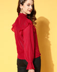 Women Red Casual Buttoned Top