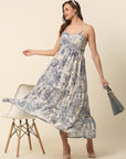 Beige Conversational Printed Shoulder Straps Tiered Fit Flare Maxi Dress