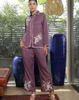 Shirt Collar Embroidered Cotton Shirt With Trousers Co-Ords Set pink