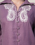 Shirt Collar Embroidered Cotton Shirt With Trousers Co-Ords Set pink