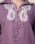 Shirt Collar Embroidered Cotton Shirt With Trousers Co-Ords Set pink