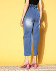 Women Blue High-Rise Regular Fit Cropped Stretchable Jeans