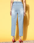 Women Blue High-Rise Regular Fit Cropped Stretchable Jeans