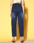 Women Stylish Blue High-Rise Regular Fit Cropped Stretchable Jeans