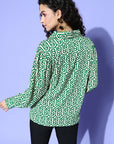 Women Classic White Geometric Vacay Attire Buttoned Top