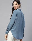 Women Blue Regular Fit Casual Buttoned Top