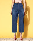 Women Stylish Blue High-Rise Regular Fit Cropped Stretchable Jeans