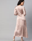 Women Peach-Coloured Satin Finish Solid Maxi Wrap Dress