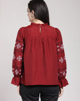 CINK Maroon Geometric Embroidered Boxy Top