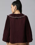 Burgundy Buttoned Top Style Top