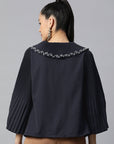 Navy Blue Buttoned Top Style Top