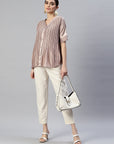 V-Neck Accordion Pleats Buttoned Top Style Top
