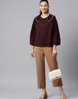 Burgundy Buttoned Top Style Top