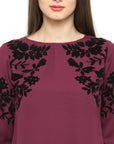 Burgundy Floral Bell Sleeves A-Line Top