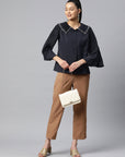 Navy Blue Buttoned Top Style Top