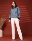 Women Front Open Denim Jacket
