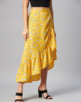 CINK Yellow White Floral Printed Midi A-Line Skirt